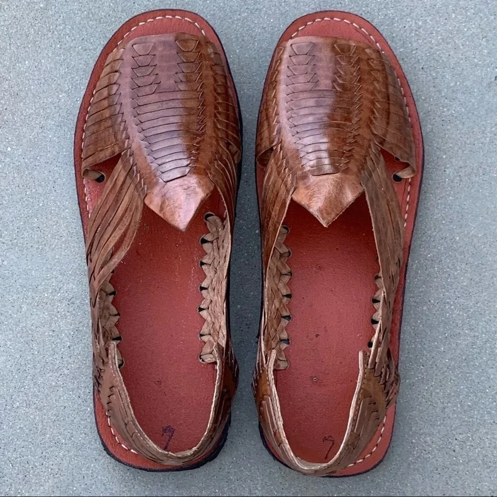 Men's Mexican Huaraches Sandals Strapy Brown Woven